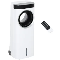 HOMCOM Evaporative Air Cooler, 6.5L 4-in-1 Bladeless Portable Cooler, Fan, Humidifier, Air Clean Anion with Oscillation, 6 Speeds, 24H Timer, Sleep Mode, 2 Ice Packs, Wheels, Remote, for Home Office(m-1)