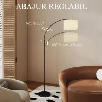 HOMCOM Lampă de Podea Reglabilă, cu Telecomandă și Cronometru de 1 oră, Abajur Rotativ, Negru(m-8)