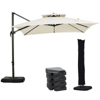 Outsunny Umbrelă de Grădină 2.7x2.7 m Reglabilă cu Bază și Husă Bej(m-11)