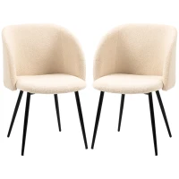 HOMCOM Zestaw 2 krzeseł jadalnych, krzesła tapicerowane z materiału, krzesła kuchenne ze stalowymi nogami, z ergonomicznym oparciem, kremowe(m-1)