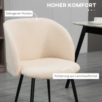 HOMCOM Zestaw 2 krzeseł jadalnych, krzesła tapicerowane z materiału, krzesła kuchenne ze stalowymi nogami, z ergonomicznym oparciem, kremowe(m-5)