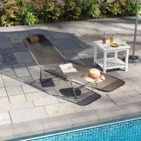 Outsunny Garden Lounger Recliner Adjustable Sun Bed Chair-Coffee(m-2)