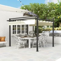 Outsunny 3 x 3m Aluminium Pergola, with Retractable Roof - Grey/Khaki(m-9)