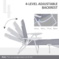 Outsunny Foldable Sun Lounger, Outdoor 4 Level Adjustable Backrest Reclining Lounge Chair with Armrests for Patio, Garden, Grey(m-7)