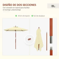 Outsunny Sombrilla de Jardín Rectangular 200x150x235 cm Inclinable con Anti-UV y Poste de Madera para Terraza Patio Beige(m-7)