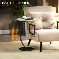 HOMCOM C Shaped Side Table, Round Bedside Table with Marble Effect Top, Modern Coffee Table Sofa End Table with Metal Frame for Living Room Bedroom Office, White(m-4)