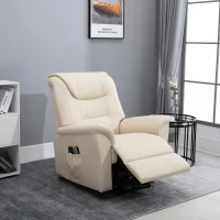 HOMCOM Massagestoel met opstaanondersteuning, 8 vibratiepunten, verwarmingsfunctie, voetsteun, crème.(m-10)