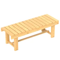 Outsunny Wooden Garden Bench, 2 Seater Outdoor Bench, Fir Wood Backless Patio Loveseat with Slatted Seat for Park, 110 x 38 x 35 cm, Natural(m-11)