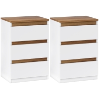 HOMCOM Conjunto de 2 Mesas de Cabeceira com 3 Gavetas Mesas de Cabeceira para Dormitório Estreitas 40x30x59,5 cm Branco