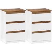 HOMCOM Conjunto de 2 Mesas de Cabeceira com 3 Gavetas Mesas de Cabeceira para Dormitório Estreitas 40x30x59,5 cm Branco(m-1)
