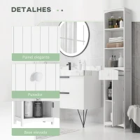 HOMCOM Armário de coluna multiuso branco para banheiro com prateleiras 34x24x170cm 3 prateleiras 1 porta e 1 gaveta(m-5)