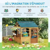 AIYAPLAY Cabane enfant extérieur pliable avec porte, fenêtres, stations de service, auvents de pluie, tableaux noirs, jaune(m-4)