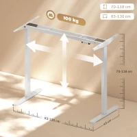 HOMCOM Elektrisches Schreibtischgestell, höhenverstellbar, mit Speicherfunktion, Stahl, Weiß(m-3)