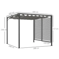 Outsunny 3 x 2.8m Metal Pergola, with Retractable Fabric Roof - Grey(m-3)