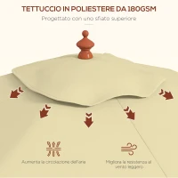 Outsunny Ombrellone Rettangolare Inclinabile 2x1.5 m con 6 Stecche e Apertura a Corda, in Bambù e Poliestere Beige(m-5)