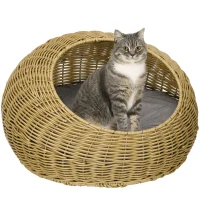 PawHut Rattan Kattenhuis met Wasbaar Kussen - Lichtbruin(m-10)