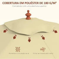 Outsunny Chapéu de Sol de Jardim 200x150x235cm Chapéu de Sol Inclinável com Polia Duplo Teto e Mastro Desmontável de Madeira Bege(m-5)