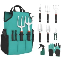 Outsunny Conjunto de Ferramentas para Jardim de 9 Peças Ferramentas de Jardinagem com Tesouras de Podar com Bloqueio e Bolsa Verde e Preto(m-10)