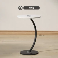 HOMCOM C Shaped Side Table, Round Bedside Table with Marble Effect Top, Modern Coffee Table Sofa End Table with Metal Frame for Living Room Bedroom Office, White(m-3)