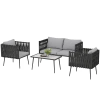 Outsunny 4-Piece Garden Furniture Set with Cushions - Light Grey(m-11)