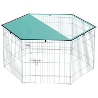 PawHut Parque de Juegos para Perros 6 Paneles 59x60 cm Plegables Empalme libre Valla Metálica para Mascotas con Puerta con Pestillo y Toldo Superior para Jardín Patio Exterior Plata(m-1)