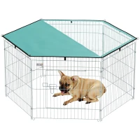 PawHut Parque para Animais de Estimação com 6 Painéis 59x60cm Dobrável Cerca para Animais de Estimação com Porta com Trava e Toldo Superior para Jardim Pátio Exterior Prata(m-10)