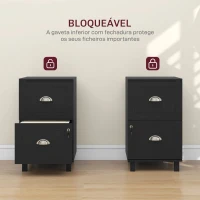 HOMCOM Bloco de Gavetas com 2 Gavetas Fechadura e Barras para Documentos A4 e Carta 40x41,5x67,5 cm Preto(m-6)