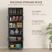 HOMCOM Freestanding Kitchen Cupboard, 4-Door Storage Cabinet with Adjustable Shelves, Modern Kitchen Pantry for Dining Room, 170cm, Grey Wood Effect(m-4)