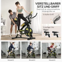 SPORTNOW Heimtrainer, leise, anpassbarer Widerstand, Pulssensor, Monitor, Gelb(m-6)
