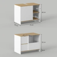 kleankin Mobile Bagno Sottolavabo con Armadietto e 2 Mensole in Legno, 77x45x60 cm, Bianco e Legno(m-3)