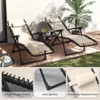 Outsunny Folding Zero Gravity Chairs, 3 Pieces Adjustable Sun Lounger and Table Set with Cup Holder and Headrest, Patio Bistro Set with Reclining Garden Chairs for Outdoor, Beige(m-8)
