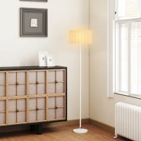 HOMCOM Lampa Podłogowa w Stylu Retro, Lampa Plastikowa, Włącznik Nożny, Stelaż Metalowy, Biała(m-9)