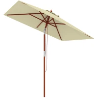 Outsunny Chapéu de Sol de Jardim 200x150x235cm Chapéu de Sol Inclinável com Polia Duplo Teto e Mastro Desmontável de Madeira Bege(m-11)