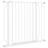 PawHut Veiligheidshek voor honden, barrière, muurbevestiging met drukknopen, verstelbaar van 75 cm tot 95 cm, wit(m-1)