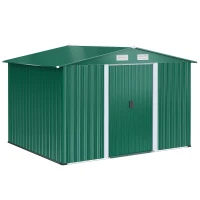 Outsunny Caseta de Metálico 258x206x178 cm 5,3m² con Puertas Correderas y Ventilaciones para Almacenamiento de Herramientas Verde(m-1)
