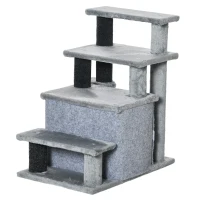 PawHut Kratzbaum, Tiertreppe, 4 Stufen, Spielball, Häuschen, höhenverstellbar, schwarz+grau, 60 x 40 x 66 cm(m-11)