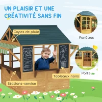 AIYAPLAY Cabane enfant extérieur pliable avec porte, fenêtres, stations de service, auvents de pluie, tableaux noirs, jaune(m-6)