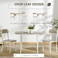 HOMCOM 3-delige Eetkamerset, Klaptafel met 2 Stoelen, 110 cm x 70 cm x 75 cm, Wit + Natuur(m-5)