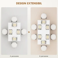 HOMCOM Masă Extensibilă pentru 4-6 Persoane cu Panouri Rabatabile, 120-160x80x78 cm, Alb Lucios(m-4)