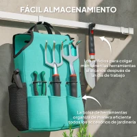Outsunny Juego de Herramientas Jardinería de 9 Piezas de Aluminio con Tijeras de Podar con Bloqueo Seguro Bolsa de Jardín Ligera(m-9)