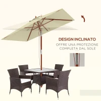 Outsunny Ombrellone Rettangolare Inclinabile 2x1.5 m con 6 Stecche e Apertura a Corda, in Bambù e Poliestere Beige(m-4)