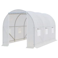 Outsunny 3.5 x 2 x 2 m Large Galvanised Steel Frame Outdoor Poly Tunnel Garden Walk-In Patio Greenhouse - White(m-11)