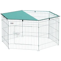 PawHut Parque para Animais de Estimação com 6 Painéis 59x60cm Dobrável Cerca para Animais de Estimação com Porta com Trava e Toldo Superior para Jardim Pátio Exterior Prata(m-11)