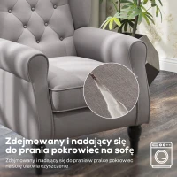 HOMCOM Elegancki Fotel Uszak z Pikowaniem i Drewnianymi Nogami w Kolorze Szarym(m-4)