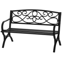 Outsunny 2-Seater Garden Bench Outdoor Bench with Inclined Backrest Slatted Seat Comfortable Armrests Steel Frame Cast Iron 128 x 58.5 x 85 cm Black(m-1)