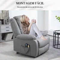 HOMCOM Poltrona Relax Levanta Pessoas com 8 Pontos de Massagem Reclinável com Função de Aquecimento 89x93x105 cm Cinza(m-8)