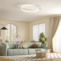 HOMCOM Plafondlamp, Plafondverlichting met Twee-Ring-Design, Rond 50 x 40 x 7,4 cm, Wit(m-2)