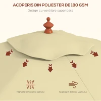 Outsunny Umbrelă de Grădină Înclinabilă cu Sistem cu Șnur și Orificiu de Ventilație, 200x150x235 cm, Bej(m-5)