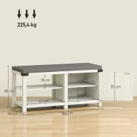 HOMCOM Banco Sapateira Rústico Organizador de Sapatos com Compartimentos para 7 Pares de Sapatos 100x40x48 cm Branco e Cinza(m-3)