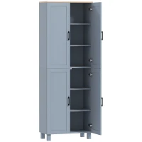 HOMCOM Freestanding Kitchen Cupboard, 4-Door Storage Cabinet with Adjustable Shelves, Modern Kitchen Pantry for Dining Room, 170cm, Grey Wood Effect(m-1)